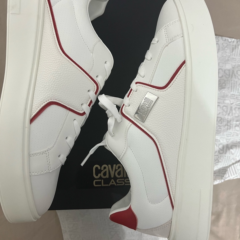 Cavalli Class White Sneakers with Red Highlights